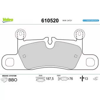 VALEO 610520 - Jeu de 4 plaquettes de frein arrière