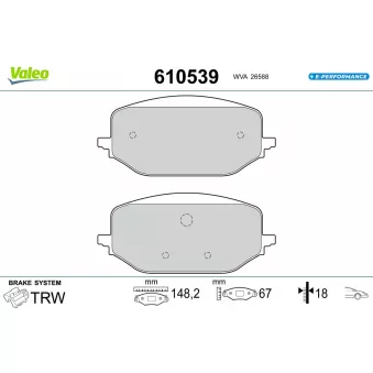 Jeu de 4 plaquettes de frein avant VALEO 610539 pour PEUGEOT 508 Hybrid 180 - 181cv