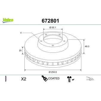 VALEO 672801 - Disque de frein arrière