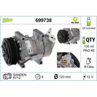 Compresseur, climatisation VALEO OEM 6453JP