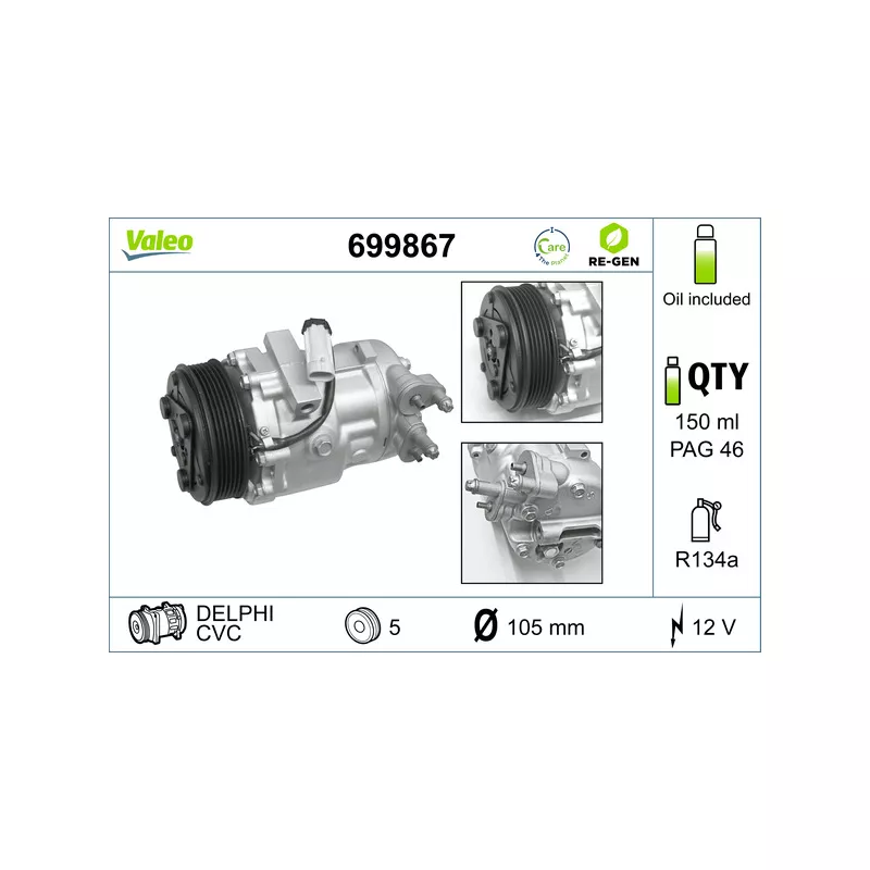 Compresseur, climatisation VALEO 699867 - Visuel 0