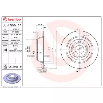Jeu de 2 disques de frein arrière BREMBO 08.E955.11 pour FORD PUMA 1.5 EcoBlue - 120cv