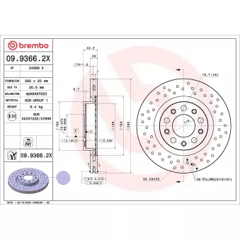 Jeu de 2 disques de frein arrière BREMBO OEM 51767379