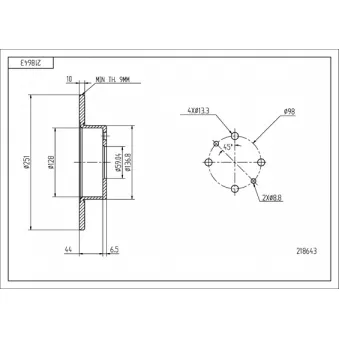 HART 218 643 - Disque de frein arrière
