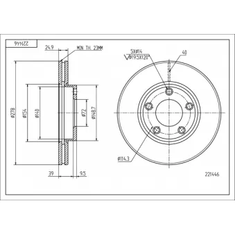 HART 221 446 - Disque de frein arrière