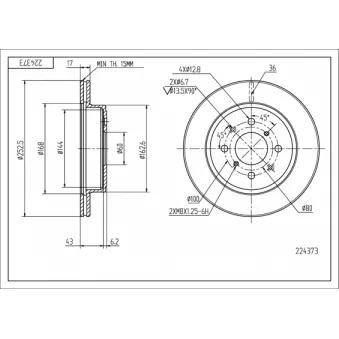 HART 224 373 - Disque de frein arrière