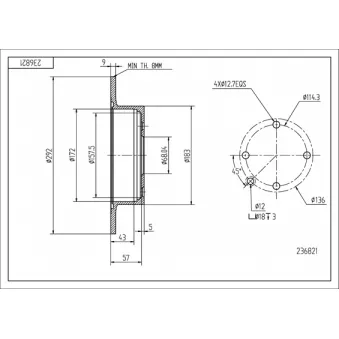 HART 236 821 - Disque de frein arrière