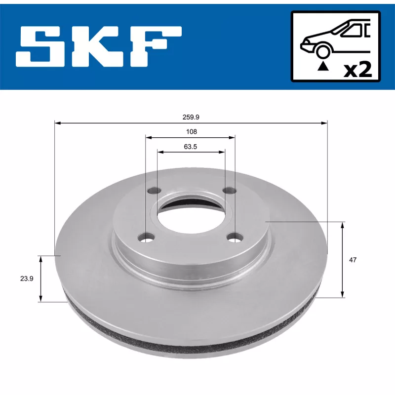 Jeu de 2 disques de frein avant SKF VKBD 80365 V2 - Visuel 1