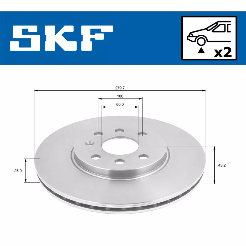 Jeu de 2 disques de frein avant SKF VKBD 80404 V2 - Visuel 1