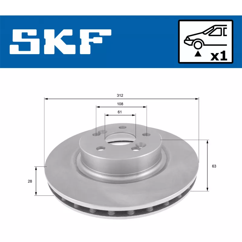 Jeu de 2 disques de frein avant SKF VKBD 80607 V1 - Visuel 1