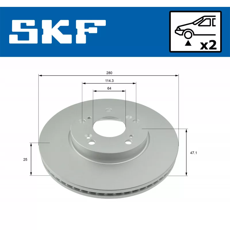 Jeu de 2 disques de frein avant SKF VKBD 80616 V2 - Visuel 1