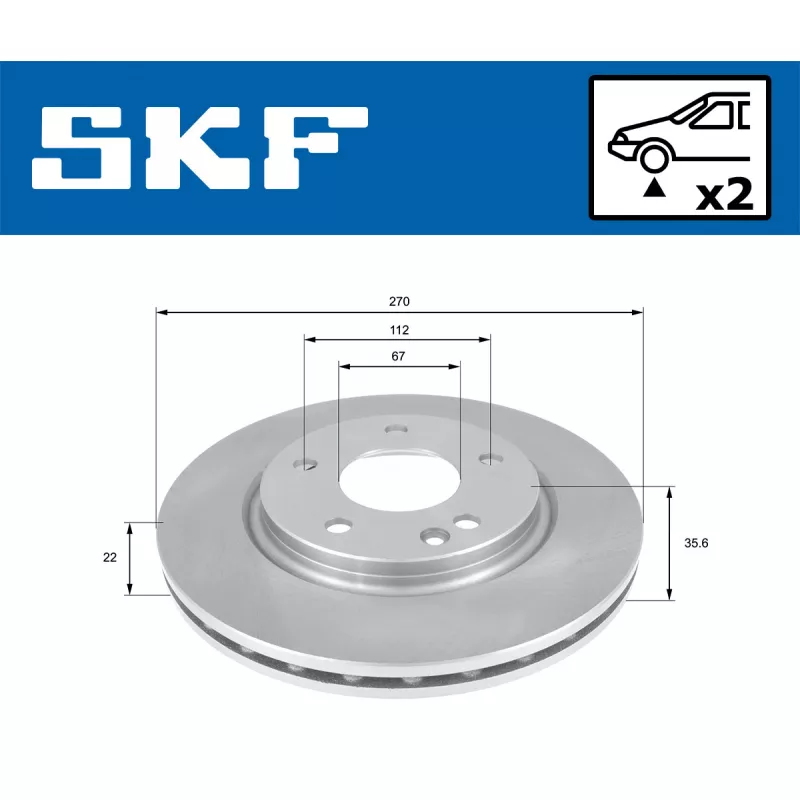Jeu de 2 disques de frein avant SKF VKBD 80628 V2 - Visuel 1