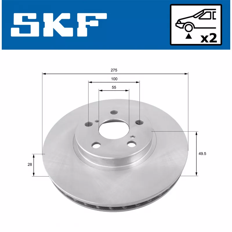 Jeu de 2 disques de frein avant SKF VKBD 80774 V2 - Visuel 1