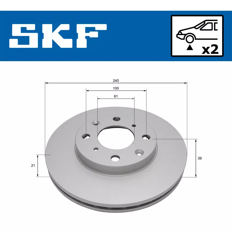Jeu de 2 disques de frein avant SKF VKBD 80843 V2 - Visuel 1
