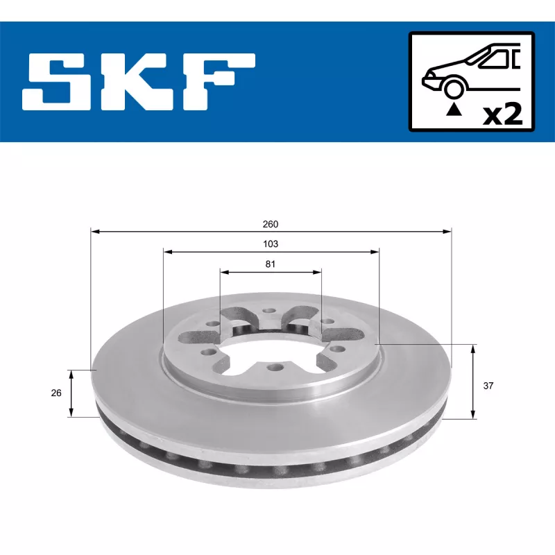 Jeu de 2 disques de frein avant SKF VKBD 80910 V2 - Visuel 1
