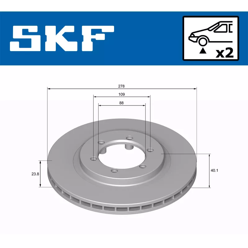 Jeu de 2 disques de frein avant SKF VKBD 80918 V2 - Visuel 1