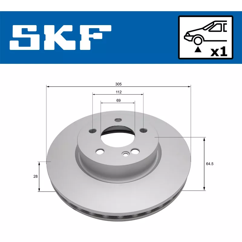 Jeu de 2 disques de frein avant SKF VKBD 81113 V1 - Visuel 1