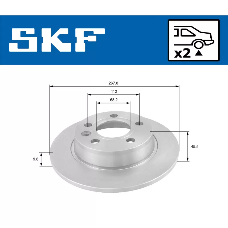 Jeu de 2 disques de frein arrière SKF VKBD 90378 S2 - Visuel 1