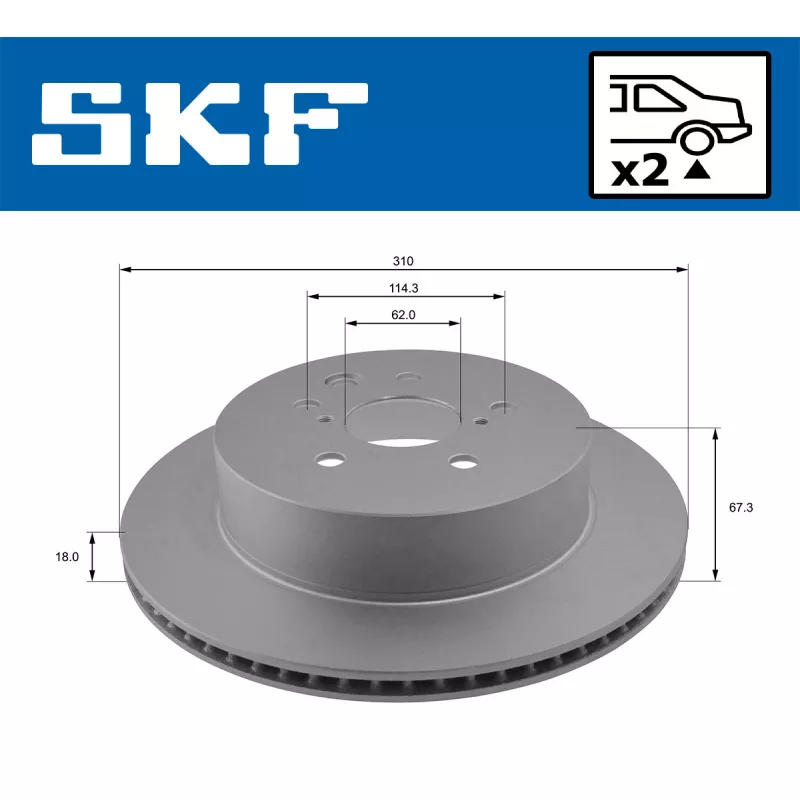 Jeu de 2 disques de frein arrière SKF VKBD 90386 V2 - Visuel 1