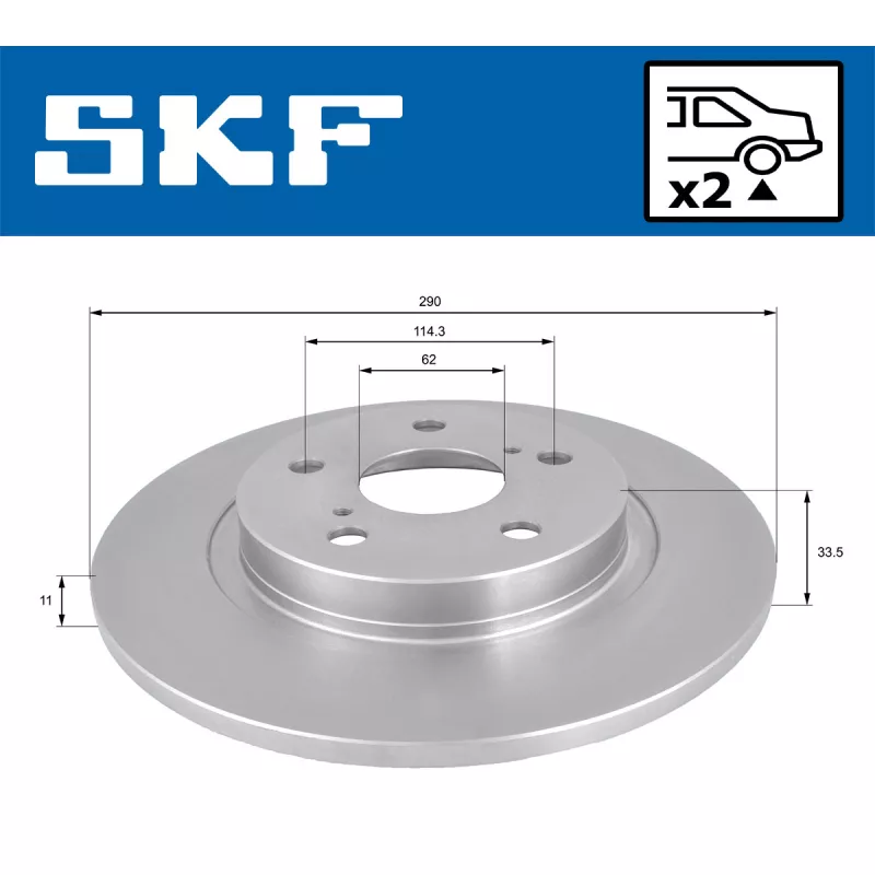Jeu de 2 disques de frein arrière SKF VKBD 90395 S2 - Visuel 1