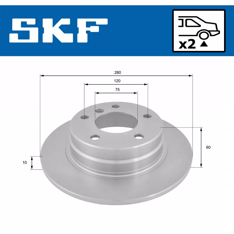 Jeu de 2 disques de frein arrière SKF VKBD 90466 S2 - Visuel 1