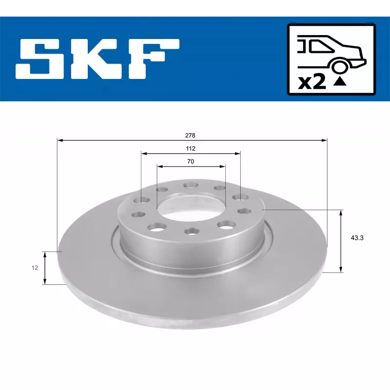 Jeu de 2 disques de frein arrière SKF VKBD 90505 S2 - Visuel 1