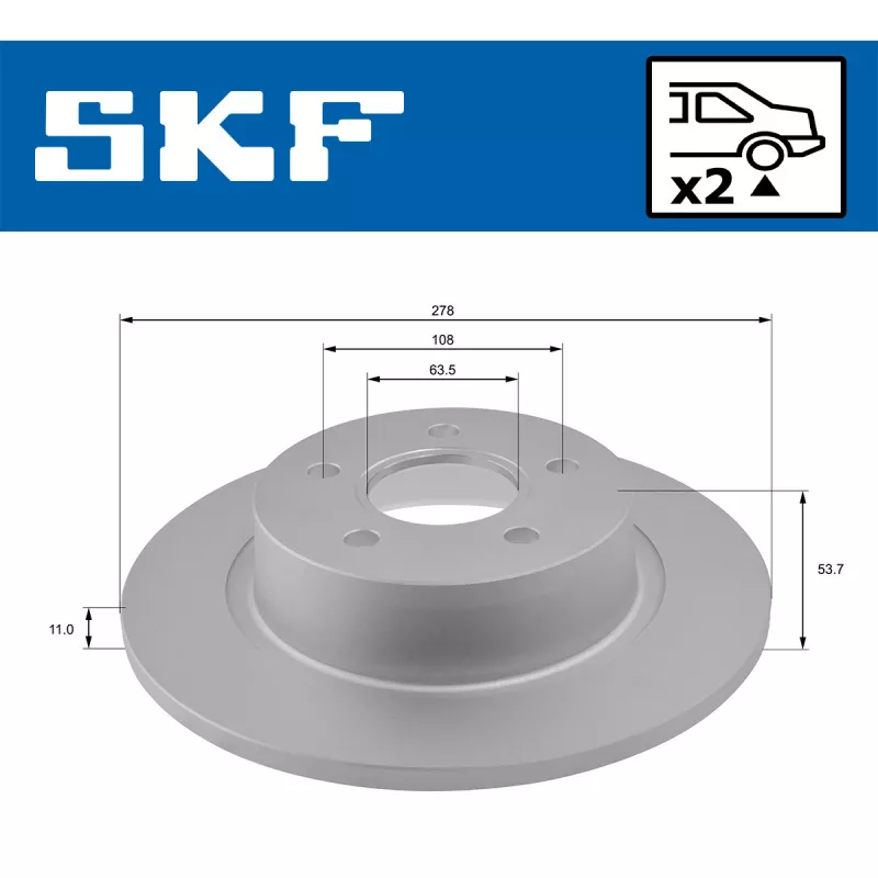Jeu de 2 disques de frein arrière SKF VKBD 90523 S2 - Visuel 1