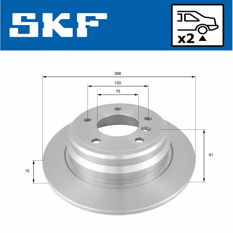 Jeu de 2 disques de frein arrière SKF VKBD 90543 S2 - Visuel 1