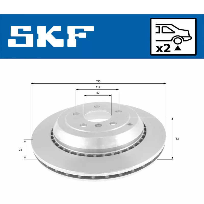 Jeu de 2 disques de frein arrière SKF VKBD 90599 V2 - Visuel 1