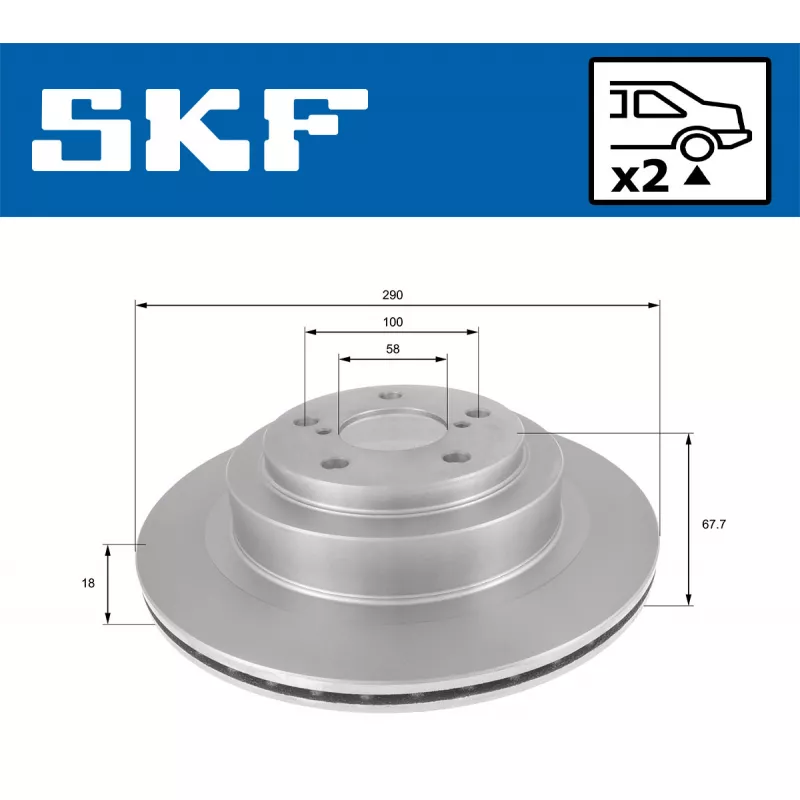 Jeu de 2 disques de frein arrière SKF VKBD 90634 V2 - Visuel 1
