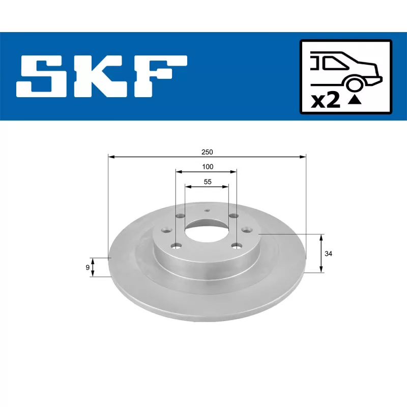 Jeu de 2 disques de frein arrière SKF VKBD 90705 S2 - Visuel 1