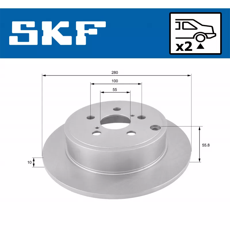 Jeu de 2 disques de frein arrière SKF VKBD 90730 S2 - Visuel 1