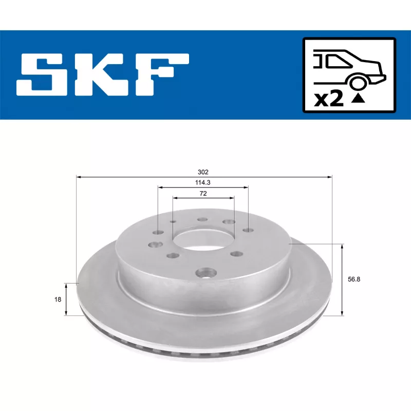Jeu de 2 disques de frein arrière SKF VKBD 90747 V2 - Visuel 1