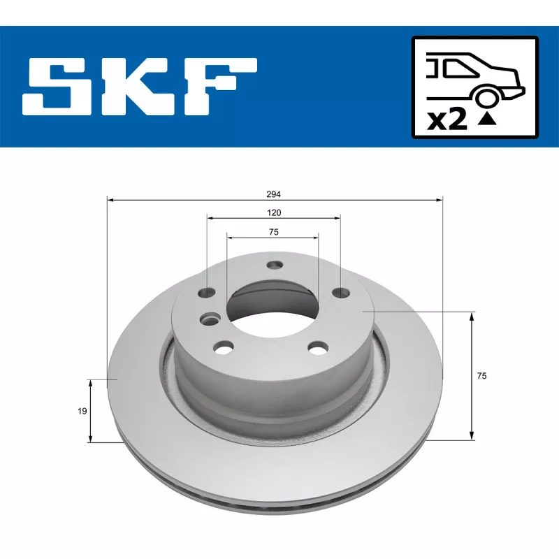Jeu de 2 disques de frein arrière SKF VKBD 90780 V2 - Visuel 1