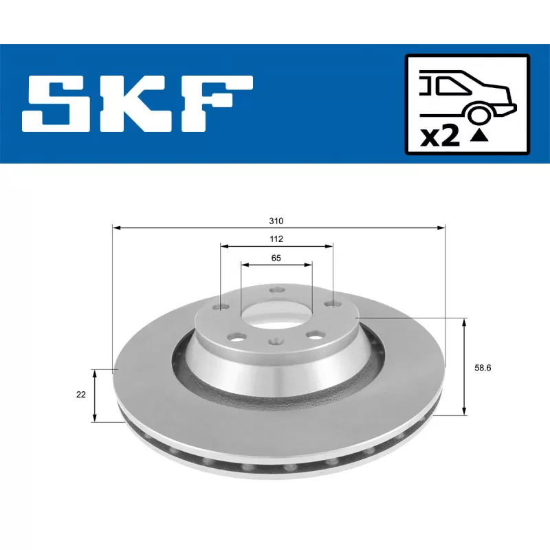 Jeu de 2 disques de frein arrière SKF VKBD 90782 V2 - Visuel 1