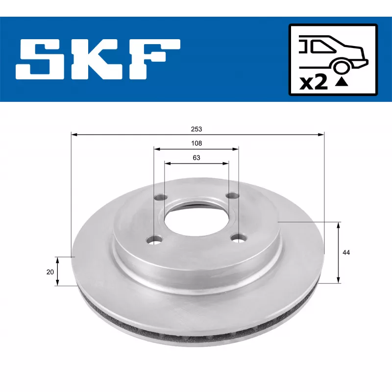 Jeu de 2 disques de frein avant SKF VKBD 90847 V2 - Visuel 1