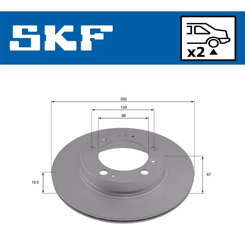 Jeu de 2 disques de frein arrière SKF VKBD 90925 V2 - Visuel 1