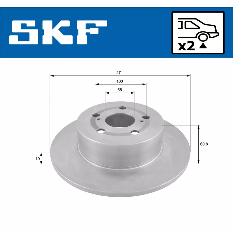 Jeu de 2 disques de frein arrière SKF VKBD 91023 S2 - Visuel 1