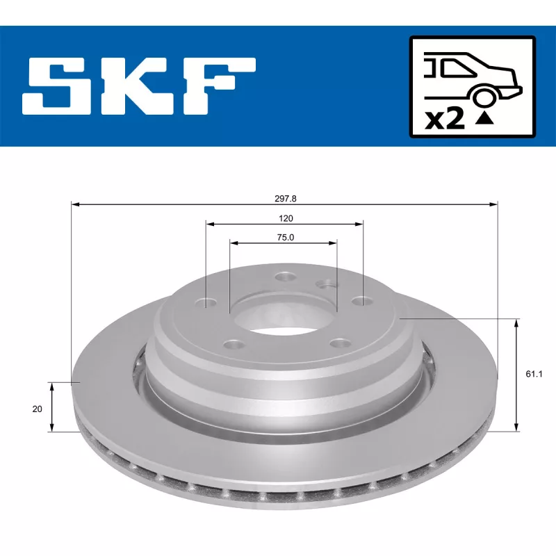 Jeu de 2 disques de frein arrière SKF VKBD 91047 V2 - Visuel 1