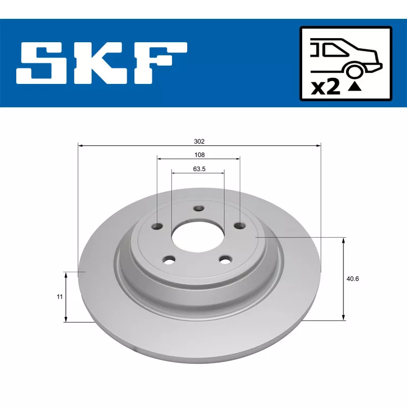 Jeu de 2 disques de frein arrière SKF VKBD 91204 S2 - Visuel 1