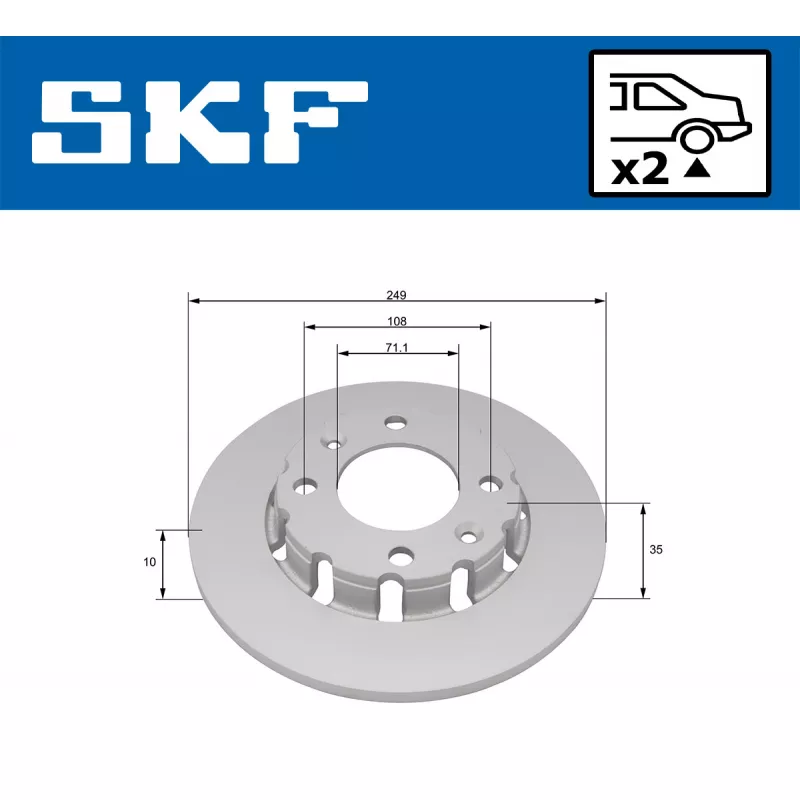 Jeu de 2 disques de frein arrière SKF VKBD 91351 S2 - Visuel 1