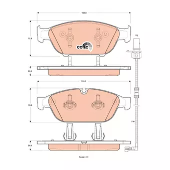 Jeu de 4 plaquettes de frein avant TRW OEM 4G0698151B
