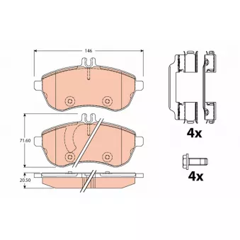Jeu de 4 plaquettes de frein avant TRW OEM A0074201620