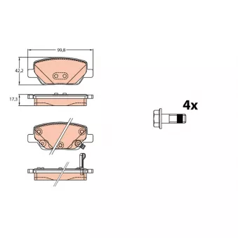 Jeu de 4 plaquettes de frein arrière TRW OEM 77367717