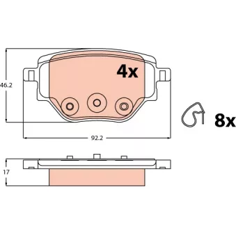 Jeu de 4 plaquettes de frein arrière TRW GDB2622 pour PEUGEOT 208 1.6 VTi 115 - 116cv