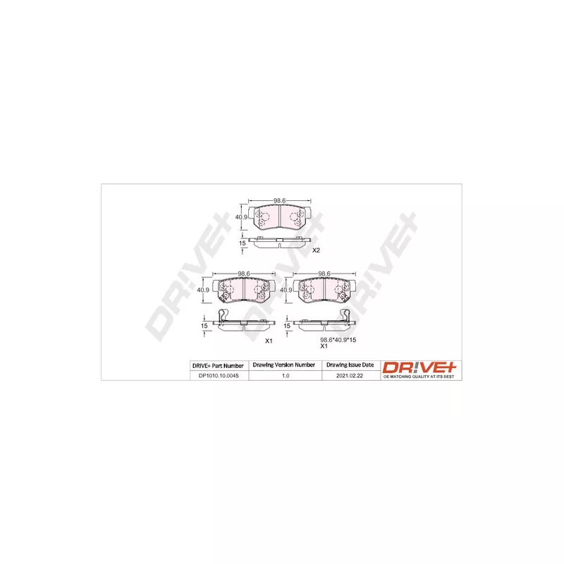 Jeu de 4 plaquettes de frein arrière Dr!ve+ DP1010.10.0045 - Visuel 2