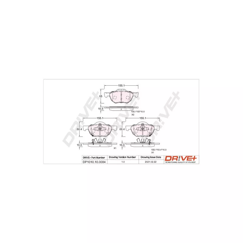Jeu de 4 plaquettes de frein avant Dr!ve+ DP1010.10.0084 - Visuel 2