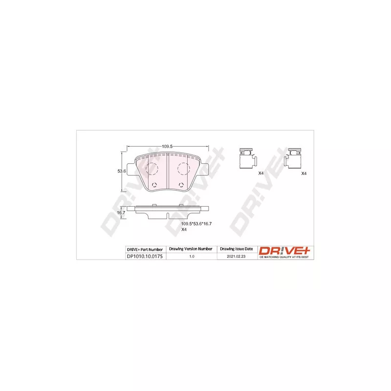 Jeu de 4 plaquettes de frein arrière Dr!ve+ DP1010.10.0175 - Visuel 2