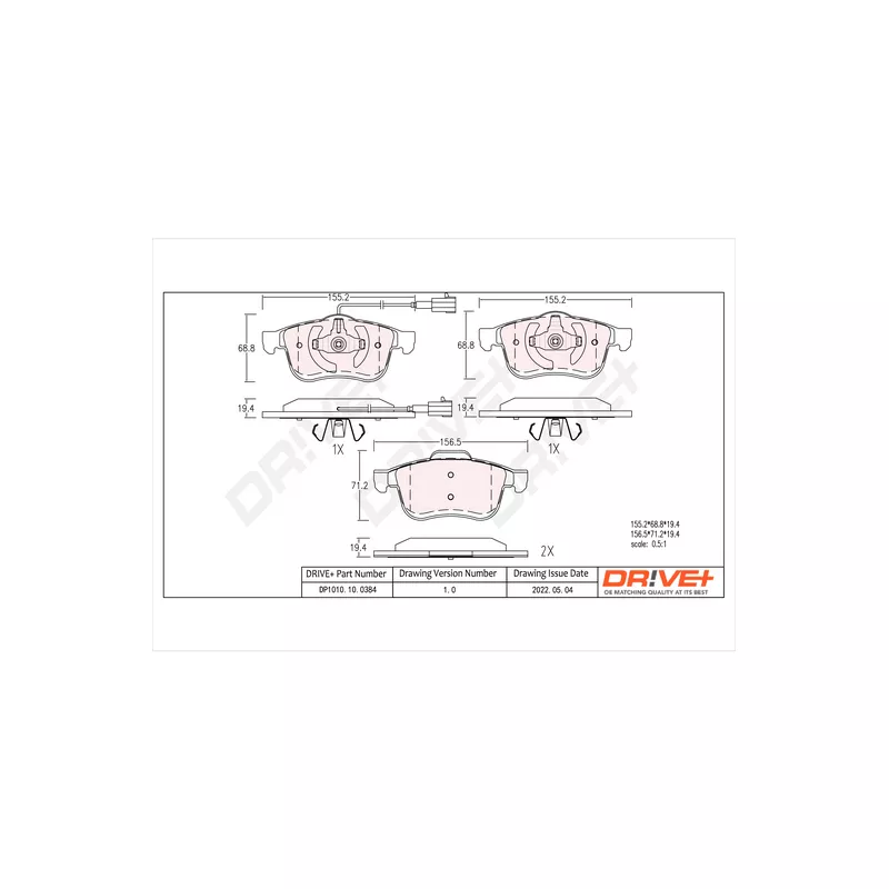 Jeu de 4 plaquettes de frein avant Dr!ve+ DP1010.10.0384 - Visuel 2