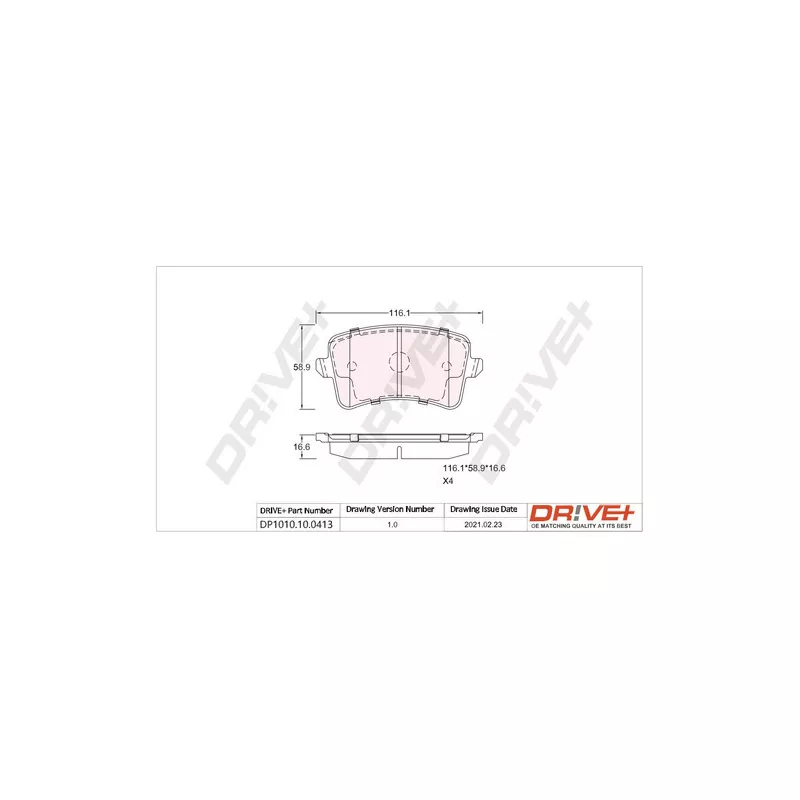 Jeu de 4 plaquettes de frein arrière Dr!ve+ DP1010.10.0413 - Visuel 2